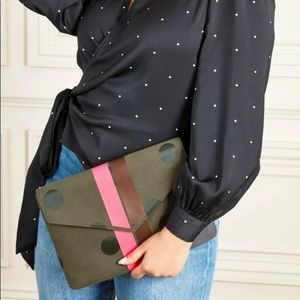 *SOLD* Stella & Dot Bellamy Clutch - Olive Dot Print